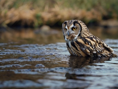 An owl in a creek